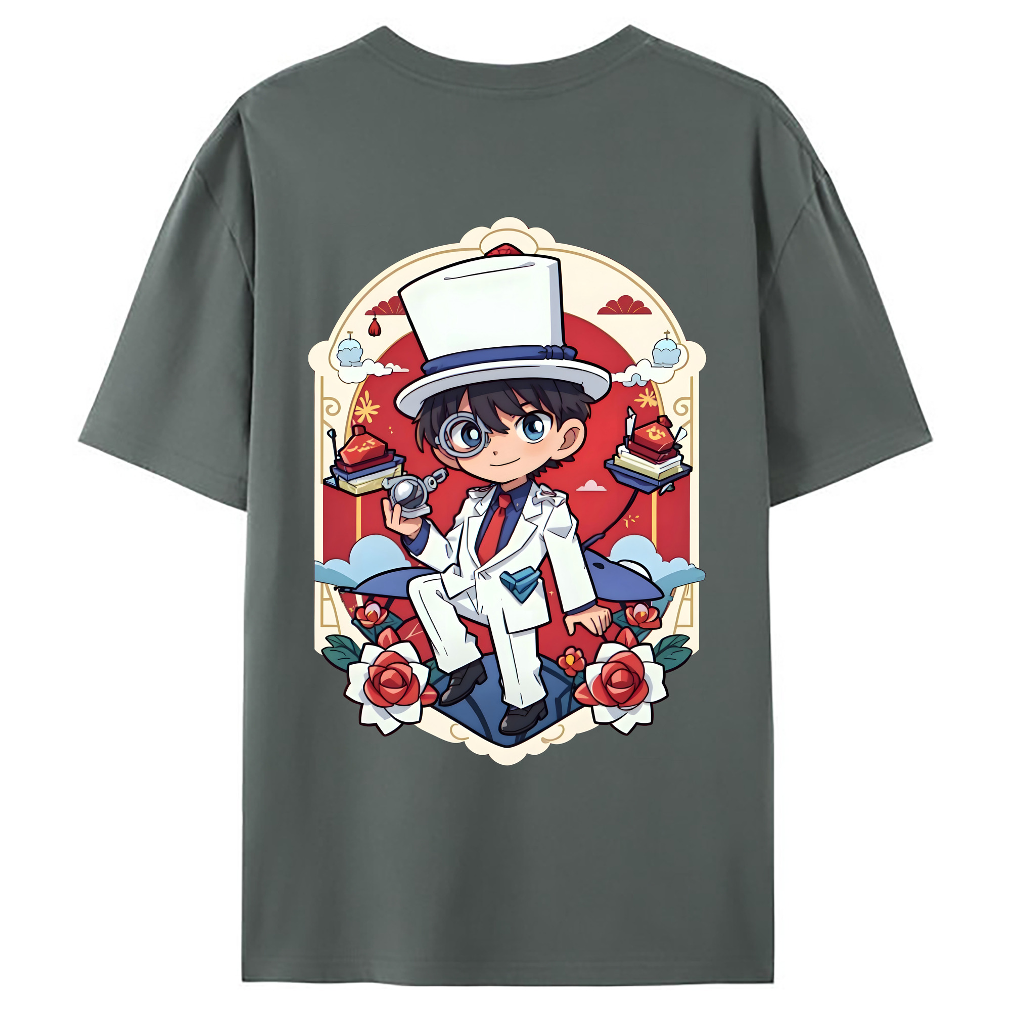 （画像用） 名探偵コナン くろば かいと Detective Conan Kuroba Kaito 綿100％ メンズ半袖Tシャツ（バックプリント） 通気性